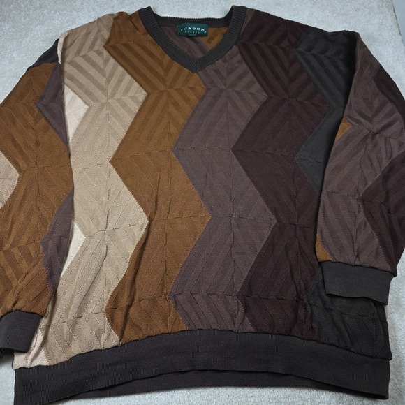 Tundra Canada Sweater Mens 2XL Brown Retro Ribbed V-Neck Winter Wear 90s Vintage - Picture 2 of 7